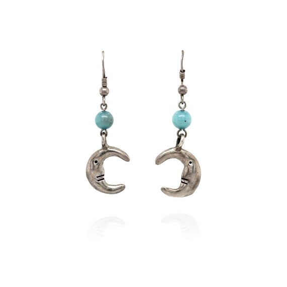 Sterling Silver Crescent Moon Dangle Earrings, Sterling Moon Earrings, Moon Jewelry, Man in the Moon Earrings, Gemstone Moon Earrings