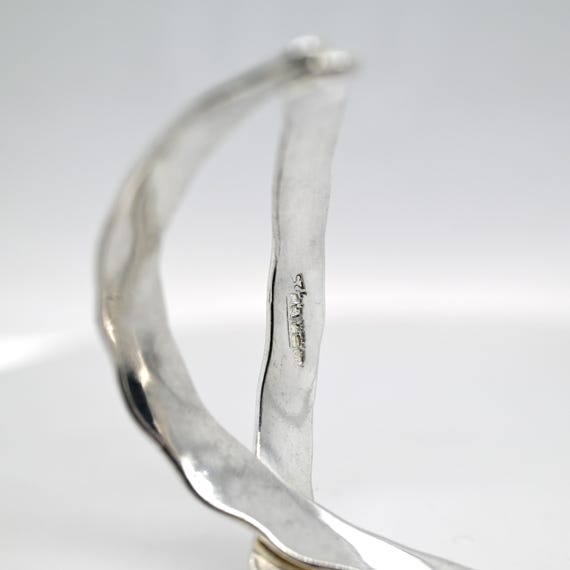 Sterling Silver Hammered Mexican Cuff Bracelet, Modernist Sterling Cuff, Hammered Sterling Bracelet, Sterling Artisan Jewelry View 2