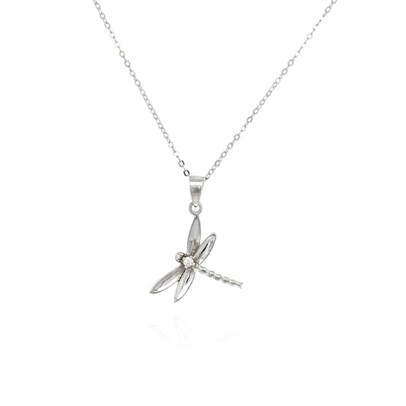 Sterling Silver CZ Dragonfly Necklace, Gemstone Dr