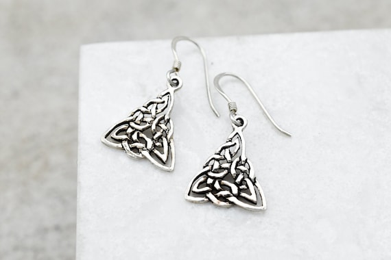 Sterling Silver Celtic Knot Dangle Earrings, Ster… - image 1