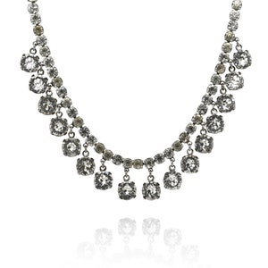 Sterling Signed CORO White Rhinestone Statement Necklace, Faux Diamond Necklace, Art Deco Sterling Jewelry, Antique Rhinestone Necklace