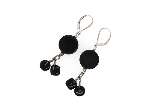 Sterling Silver Onyx Dangle Earrings, Boho Onyx Earrings, Beaded Onyx Dangle Earrings, Onyx Jewelry, Sterling Silver Onyx Bead