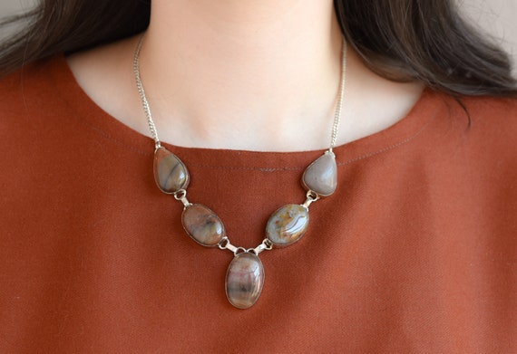 Sterling Silver Artisan Agate Necklace,  Agate Jewelry, Sterling Agate Necklace, Sterling Silver Agate Statement Necklace, Fall Jewelry