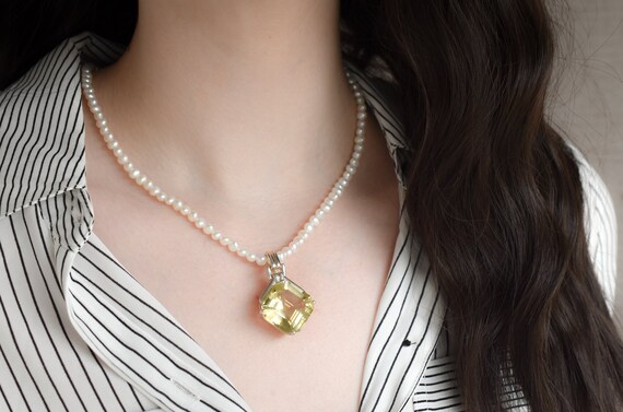 Sterling Silver Lemon Quartz Statement Pendant, S… - image 4