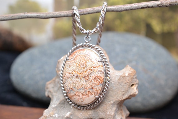 Large Sterling Silver and Jasper Pendant on Heavy… - image 1