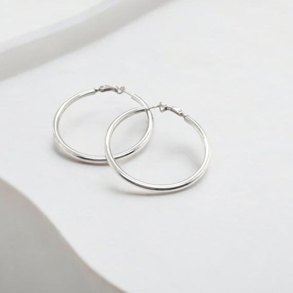 Large Sterling Round Hoop Earrings, Simple Sterling Silver Hoops, Simple Hoop Earrings, Big Sterling Silver Hoop Earrings, Everyday Hoops