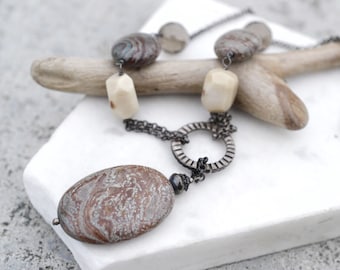 Sterling Silver JAN RICH Gemstone Beaded Necklace, Sterling Gemstone Beads, Gemstone Beaded Jewelry, Natural Gemstone Jewelry, Fall Jewelry