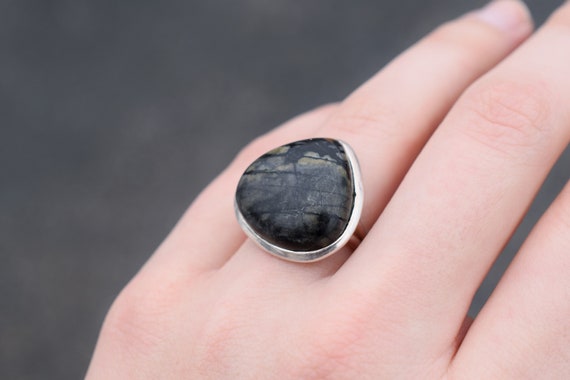 Sterling Silver Handmade Jasper Ring, Teardrop Ri… - image 1