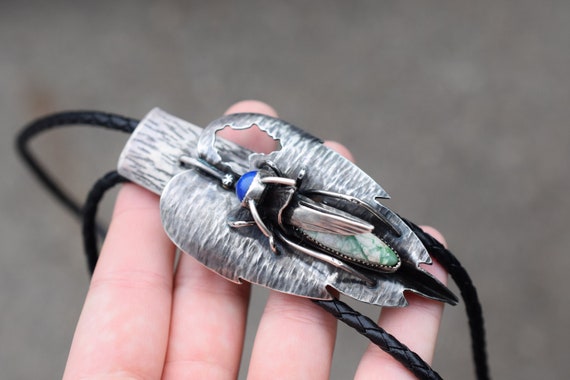 Sterling Silver Artisan Grasshopper Eating Leaf B… - image 1