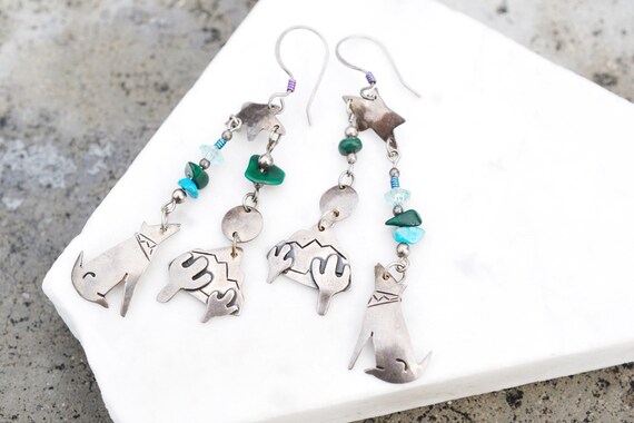 Sterling Silver Howling Wolf Dangle Earrings, Wol… - image 1