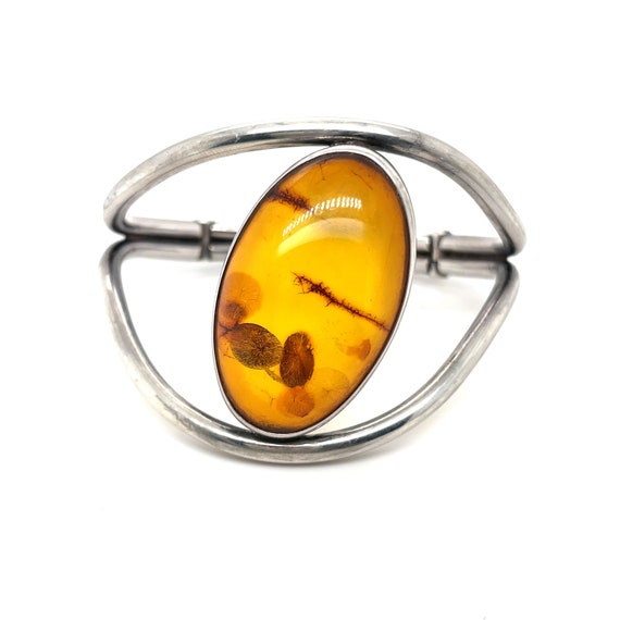 Sterling Silver and Oval Amber Bracelet, Sterling Amber Bracelet, Amber Jewelry, Big Amber Bracelet, Bold Amber Bracelet