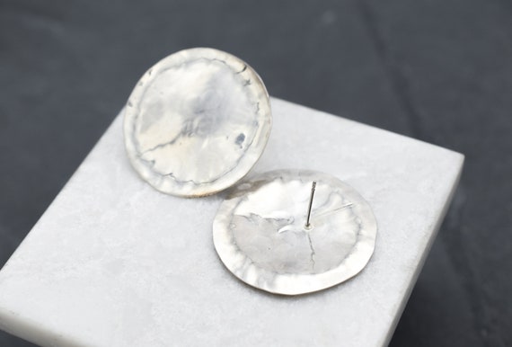 Sterling Silver Hammered Texture Disk Earrings, B… - image 2