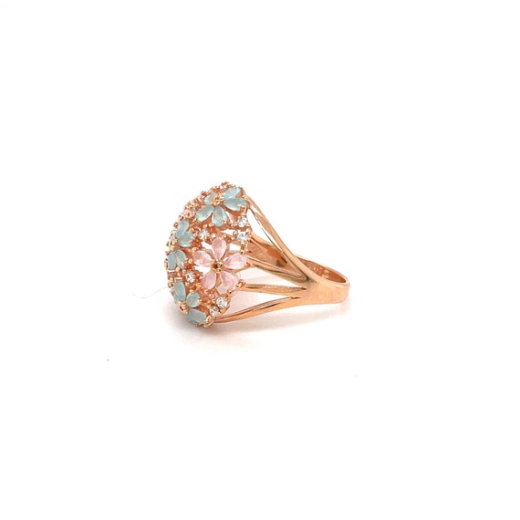 Sterling Rose Gold Overlay Gemstone Flower Ring, … - image 2