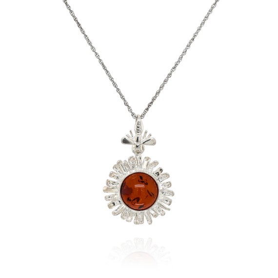 Sterling Silver Floral Amber Bee Necklace, Sterli… - image 1