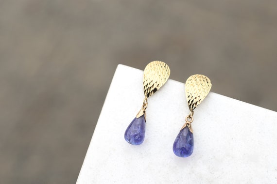 14k Yellow Gold Amethyst Dangle Earrings, 14k Amet