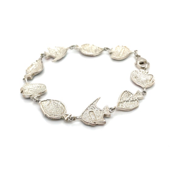 Sterling Silver Tropical Fish Gemstone Link Brace… - image 3