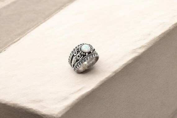 Large Sterling Silver Native American Synthetic Opal Ring, Sterling Opal Ring, Mens Opal Ring, Sterling Opal Jewelry, Synthetic Opal Jewelry