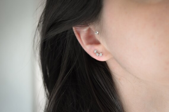 Single Sterling Right Ear CZ Star Ear Climber, Tiny Gemstone Earring, Star Jewelry, Celestial Jewelry, Single Ear Climber, Star Earring View 2