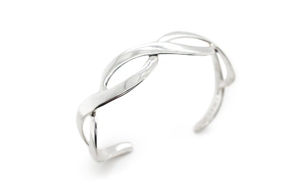 Sterling Silver Twisted Cuff Bracelet, Braided St… - image 1