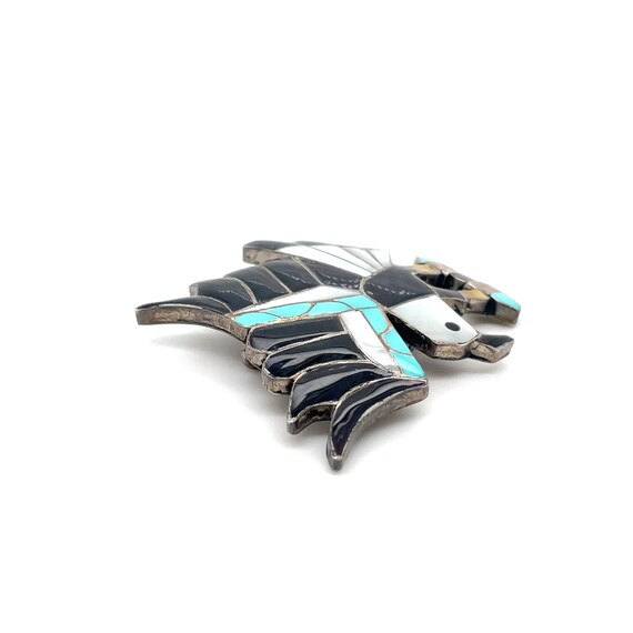 Sterling Silver Native American Turquoise Eagle Brooch, Sterling Bald Eagle Jewelry, Turquoise Inlay Pin, Native American Turquoise View 4