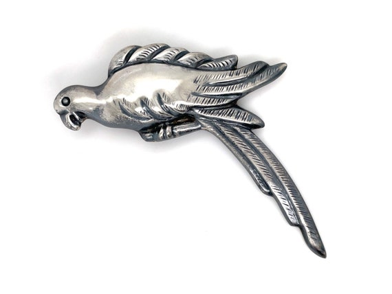 Large Sterling Silver Mexican Bird Brooch, Antiqu… - image 1