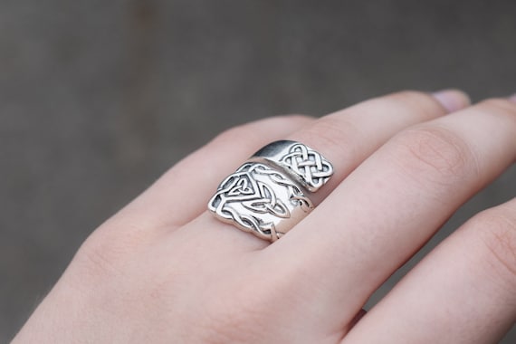 Sterling Silver Celtic Knot Wrap Ring, Silver Celtic Bypass Ring, Sterling Silver Irish Jewelry, Celtic Knot Jewelry, Celtic Knot Ring
