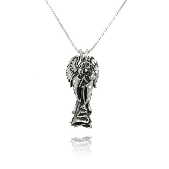 Sterling Silver Angel and Baby Necklace, Angel Je… - image 1