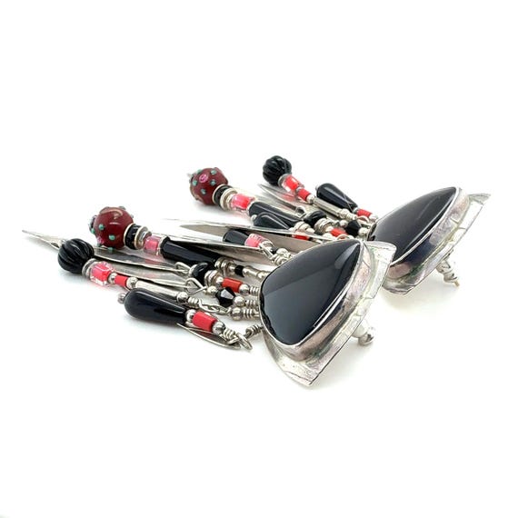 Studio Signed TABRA Designer Beaded Onyx Dangle E… - image 4