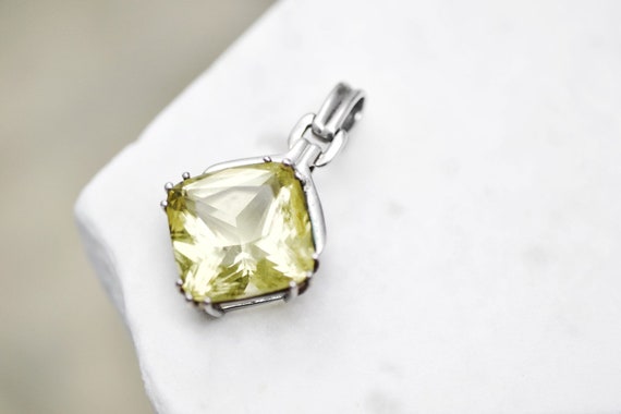 Sterling Silver Lemon Quartz Statement Pendant, S… - image 1