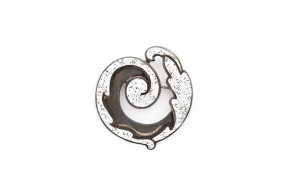 Sterling Silver Signed Margot De Taxco Speckled White Enamel Brooch, Margot De Taxco Pin, Taxco Enamel Brooch, Margot De Taxco Jewelry