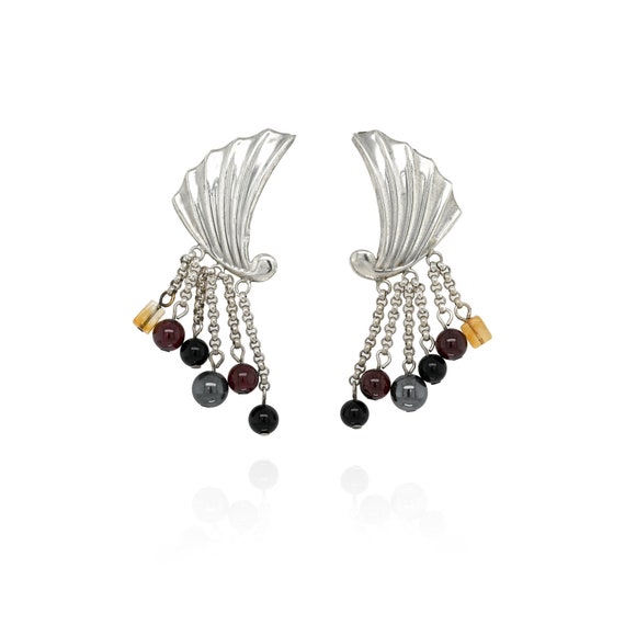 Sterling Silver Gemstone Dangle Beaded Earrings, … - image 1