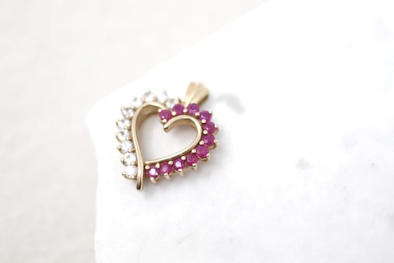 10k Yellow Gold Ruby Open Heart Pendant, 10k Gold… - image 1