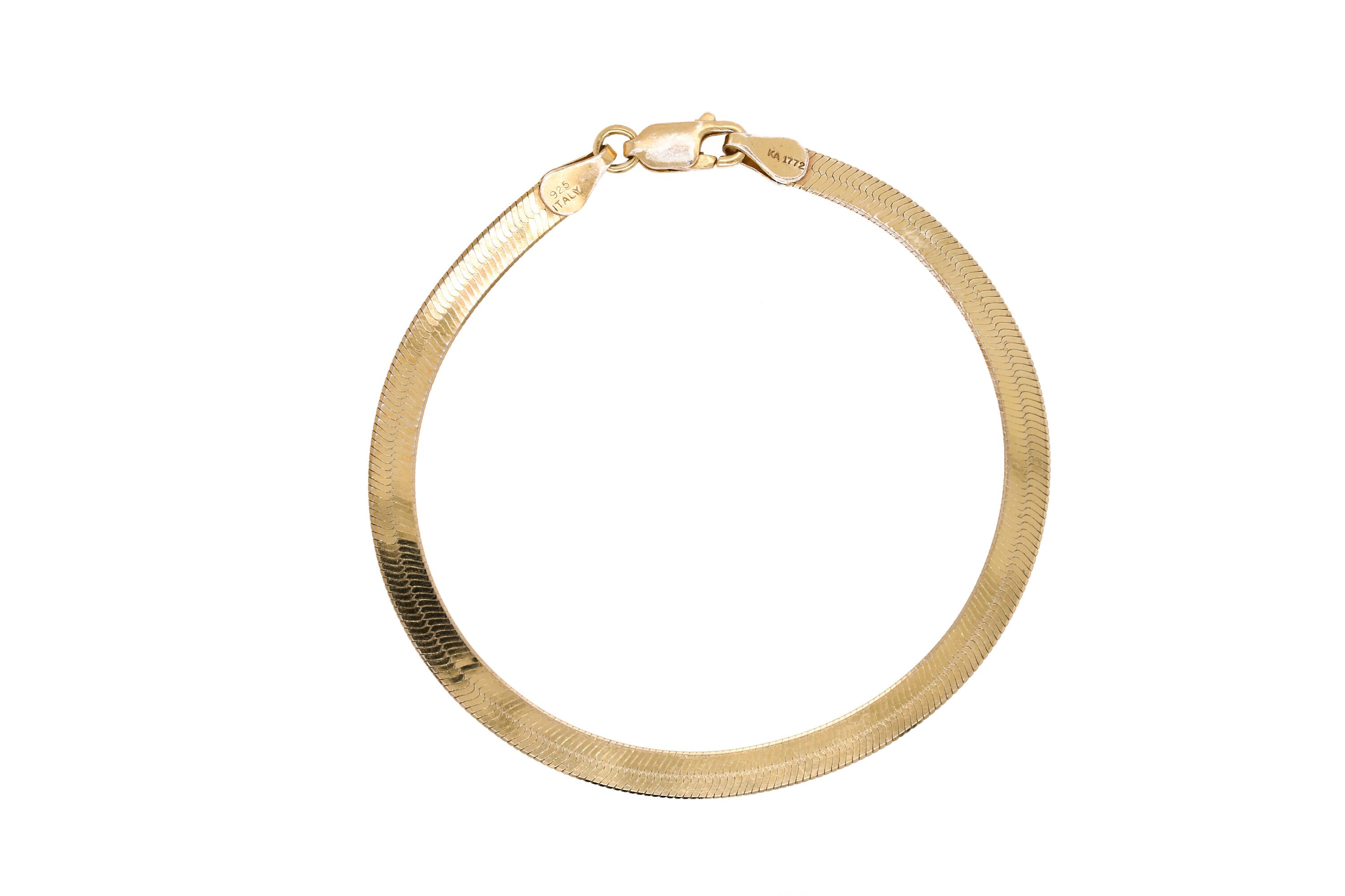 Sterling Silver Gold overlay Italian Flat Link Bracelet Gold Flat Link Bracelet Gold Plated Herringbone Bracelet Simple Gold Bracelet