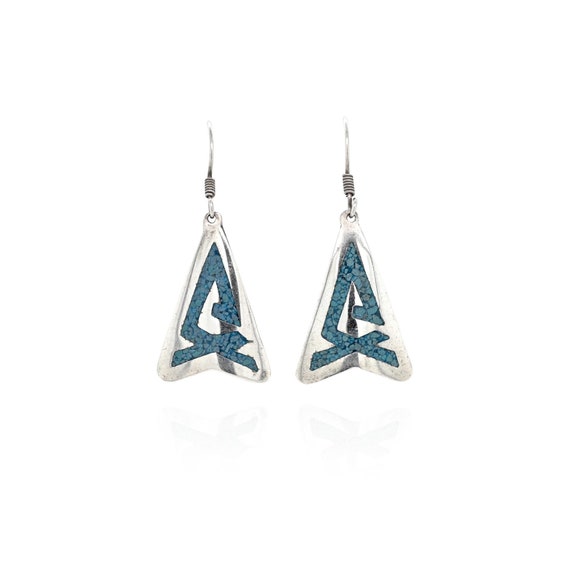 Sterling Silver Turquoise Tribal Dangle Earrings, Sterling Turquoise Jewelry, Crushed Turquoise Earrings, Sterling Taxco Turquoise Earrings