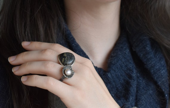 Sterling Silver Handmade Jasper Ring, Teardrop Ri… - image 3