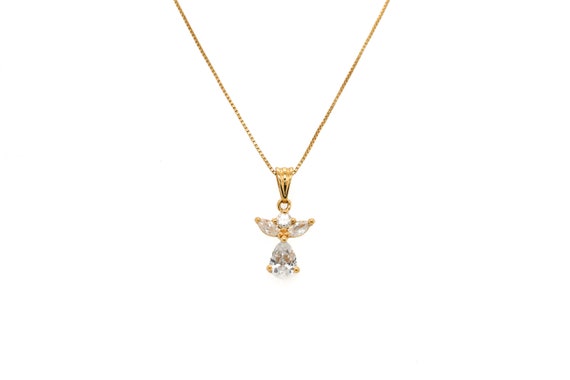 Sterling Silver Gold Overlay CZ Angel Necklace, An