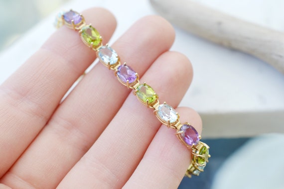 Herco 14K Polished Multi-color Gemstone w/ 1in Ext Bracelet - Quality Gold