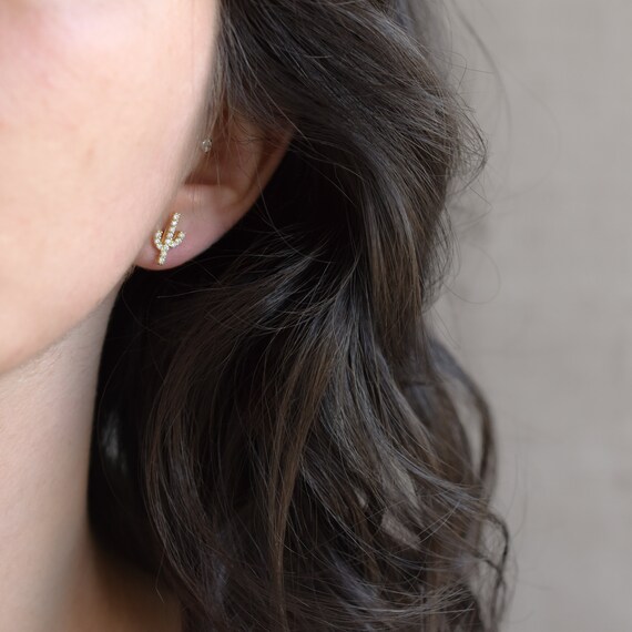 Saguaro Cactus Post Stud Earrings Gold-plated Sterling Silver Cubic Zirconia Saguaro Cactus Post Stud Earrings Gold-plated Sterling Silver Cubic Zirconia