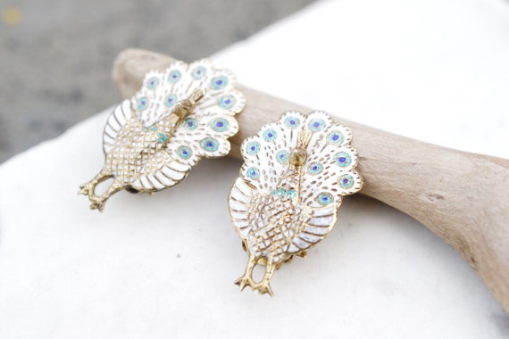 Sterling Silver Siamese Peacock Clip On Earrings,… - image 1