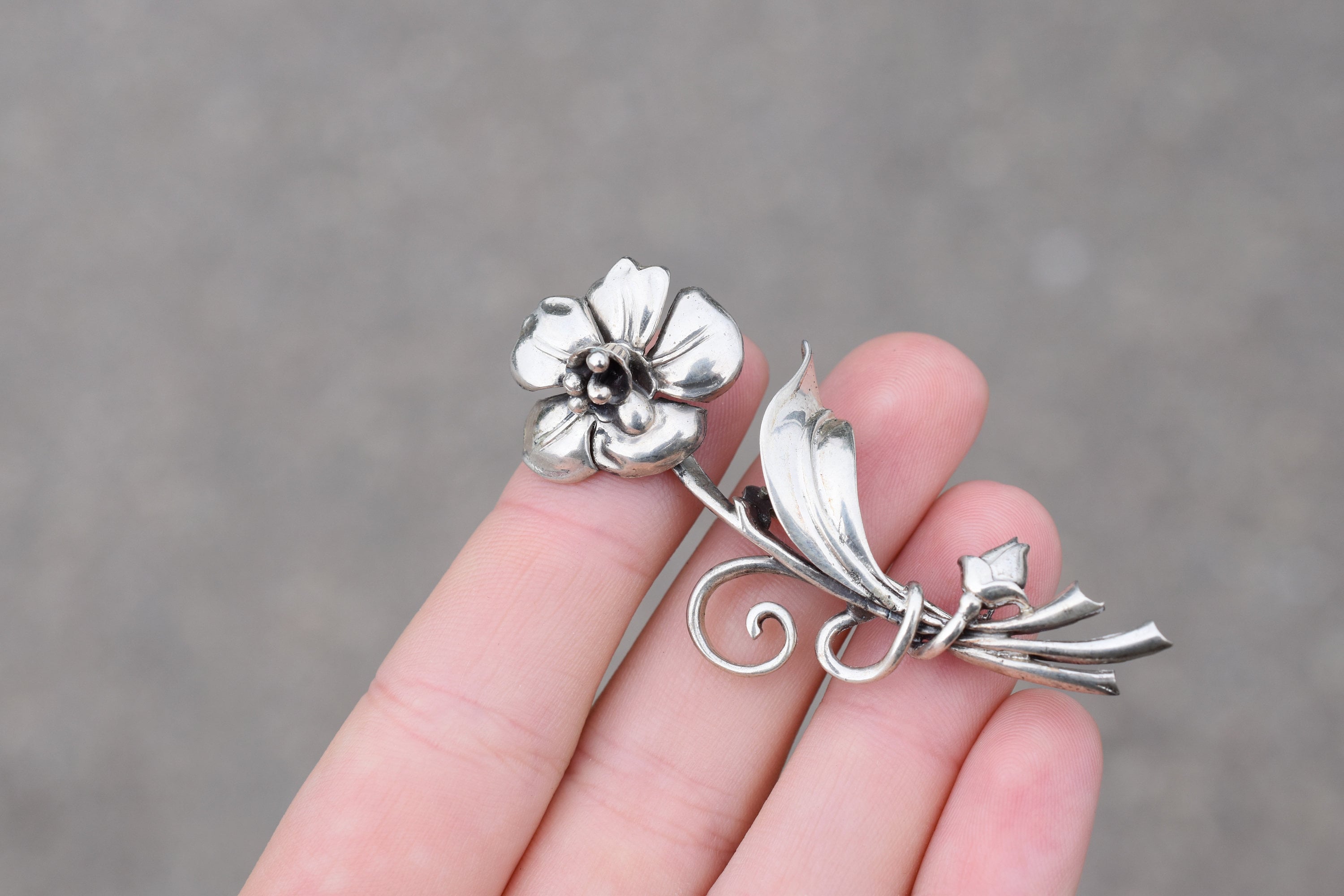 Vintage Lang Sterling Silver Flower Pin Brooch - Ruby Lane