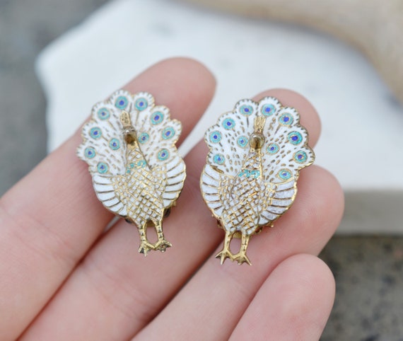 Sterling Silver Siamese Peacock Clip On Earrings,… - image 3