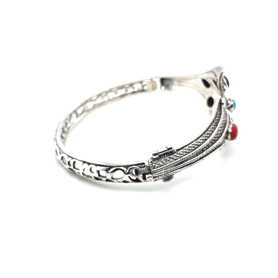 Sterling Silver Multigem Hinged Bangle Bracelet, … - image 2