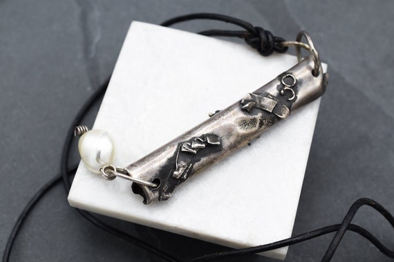 Sterling Silver Brutalist Pendant with Pearl Bead,