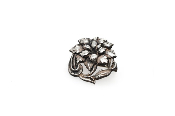 Small Sterling Silver Front Flower Pin, Floral Pi… - image 1