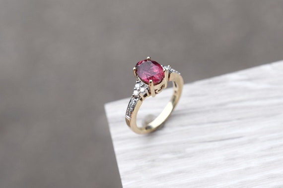 14k Yellow Gold Pink Tourmaline Diamond Ring, 14k… - image 1