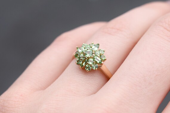 14k Yellow Gold Estate Peridot Cluster Ring, 14k P