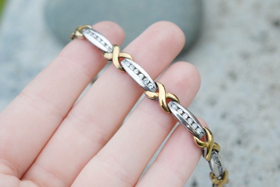 Sterling Silver Gold Overlay CZ Tennis Bracelet, F