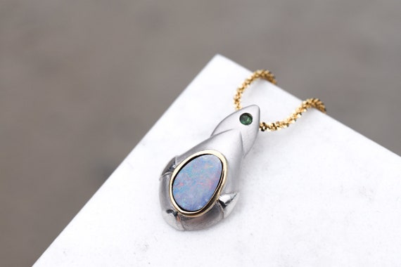 Sterling Silver Designer DURAN Natural Opal Neckl… - image 1