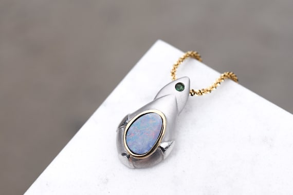 Sterling Silver Designer DURAN Natural Opal Necklace, Opal Jewelry, Sterling Opal Pendant, Matte Sterling Silver Necklace, Artisan Opal