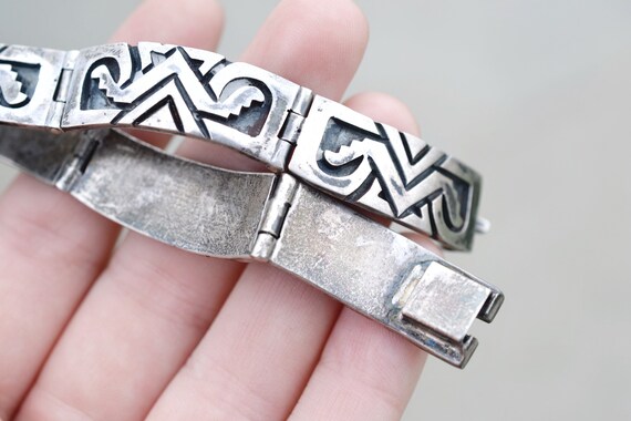 Sterling Silver Tribal Link Bracelet, Aztec Sterl… - image 4